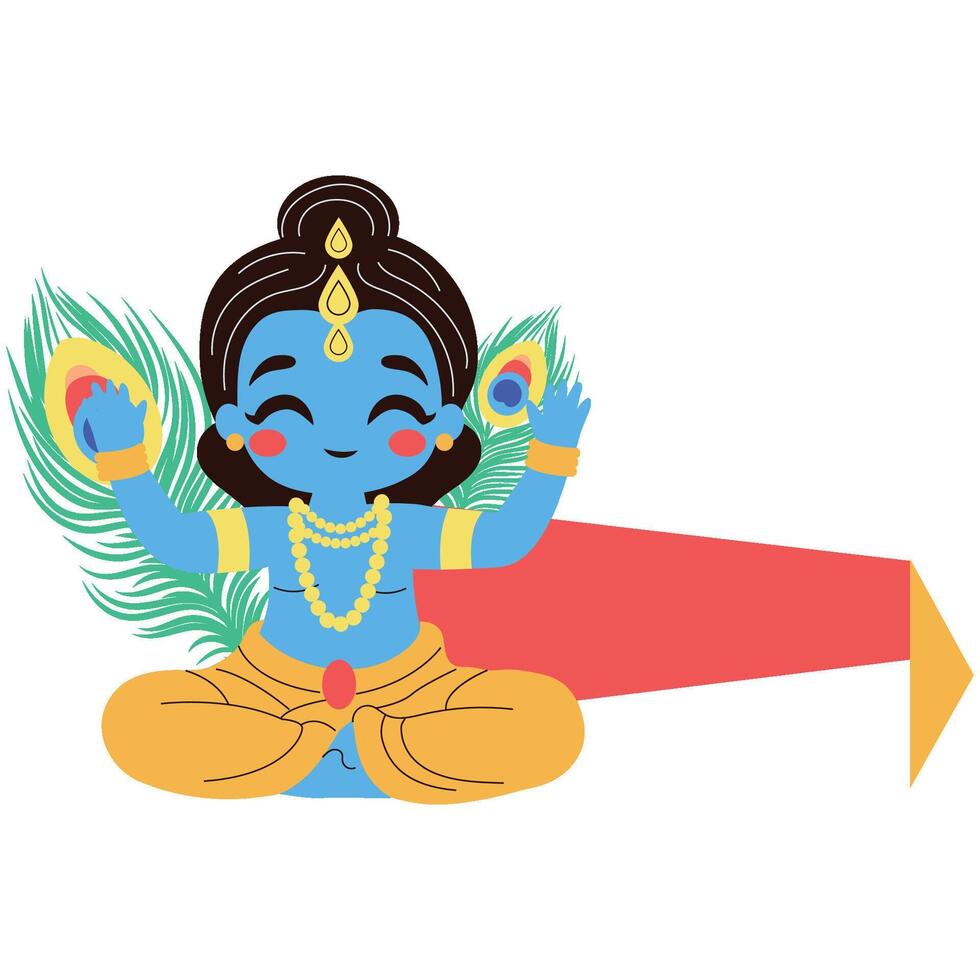krishna cartoon illustraiton frame with feather vector