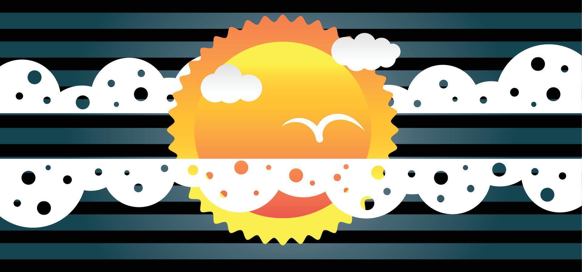 paper cut sunset vector