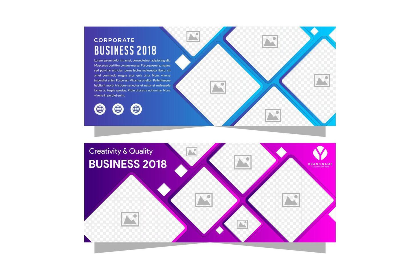 Set of Modern Colorful banner template. Blue and Purple gradient Banner design. Horizontal advertising banner. Square space for the photo. abstract modern background. vector
