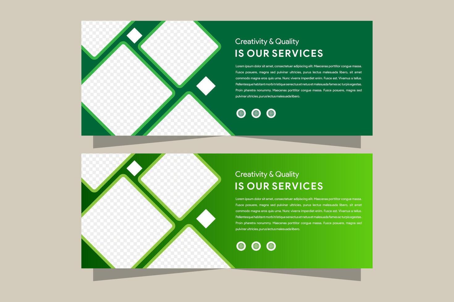 collection of horizontal layout modern poster design template. Abstract green gradient banner background. Square shape for photo place. vector