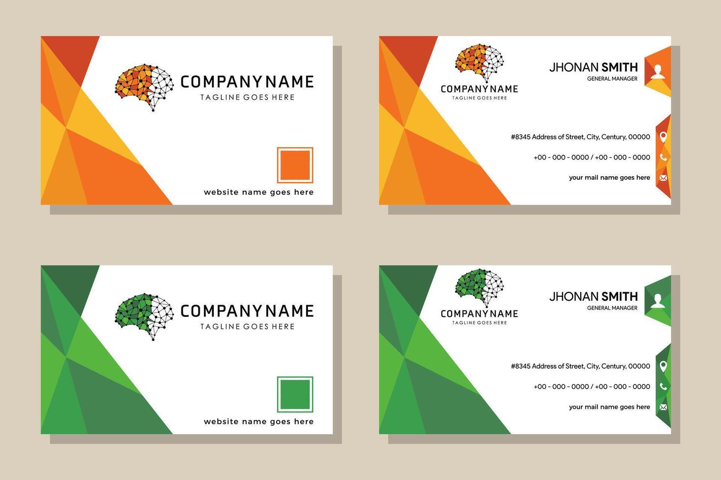 collection of Abstract science technology business card design template with green and yellow colors shape element. vector