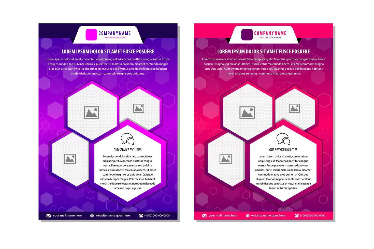 Abstract technology cover with hexagon elements. High tech brochure design concept. Futuristic business layout. Digital poster templates. gradient purple and pink colors. hexagon space for photo vector
