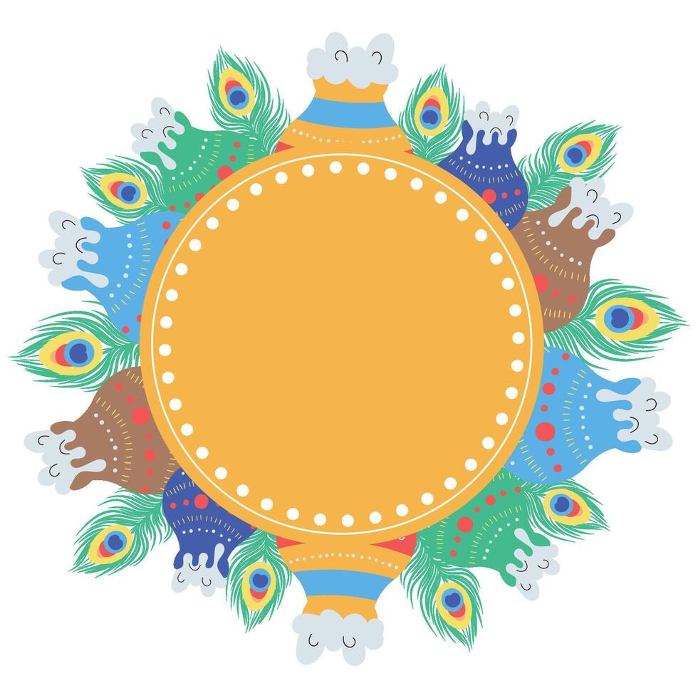 frame with feathers and pots vector