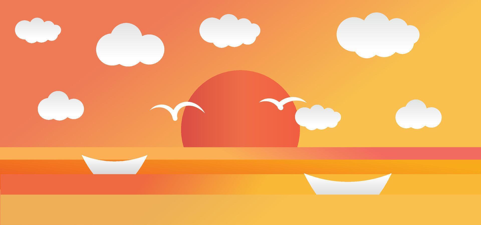 paper cut sunset orange illustration vector