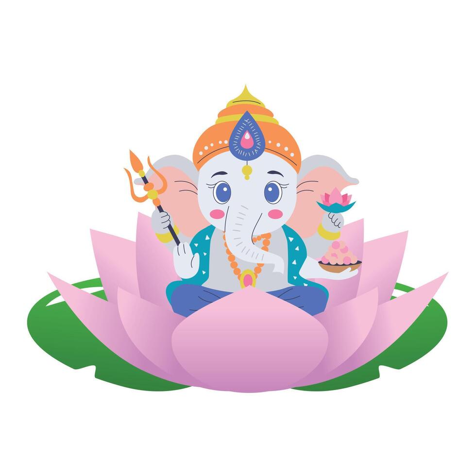 Indian god Ganesh with lotus vector