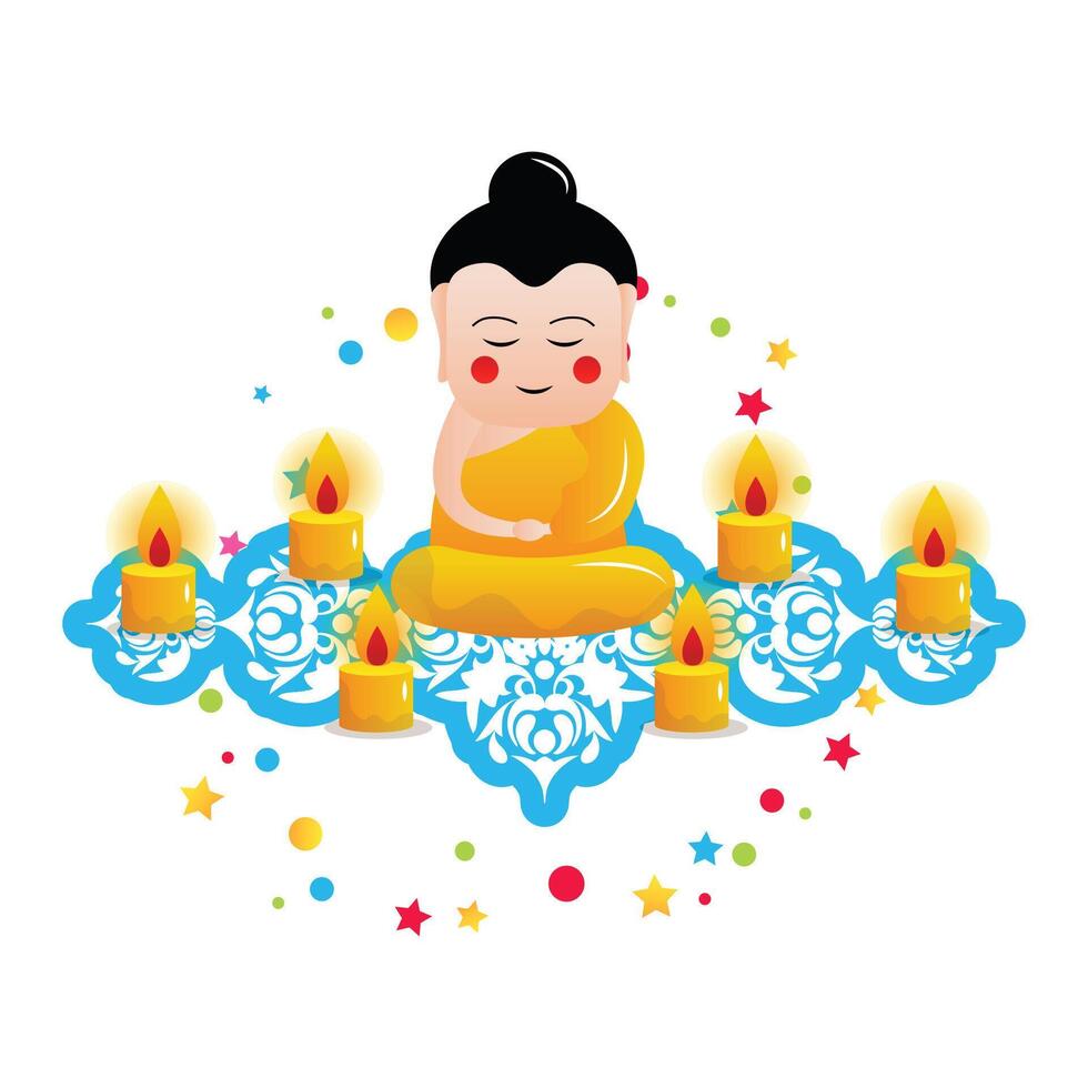 happy vesak day illustration with candles vector