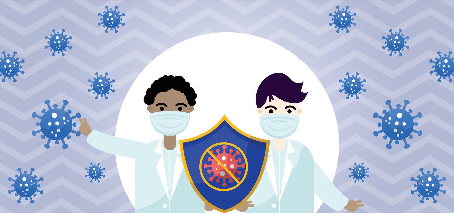 virus protection background with doctors vector
