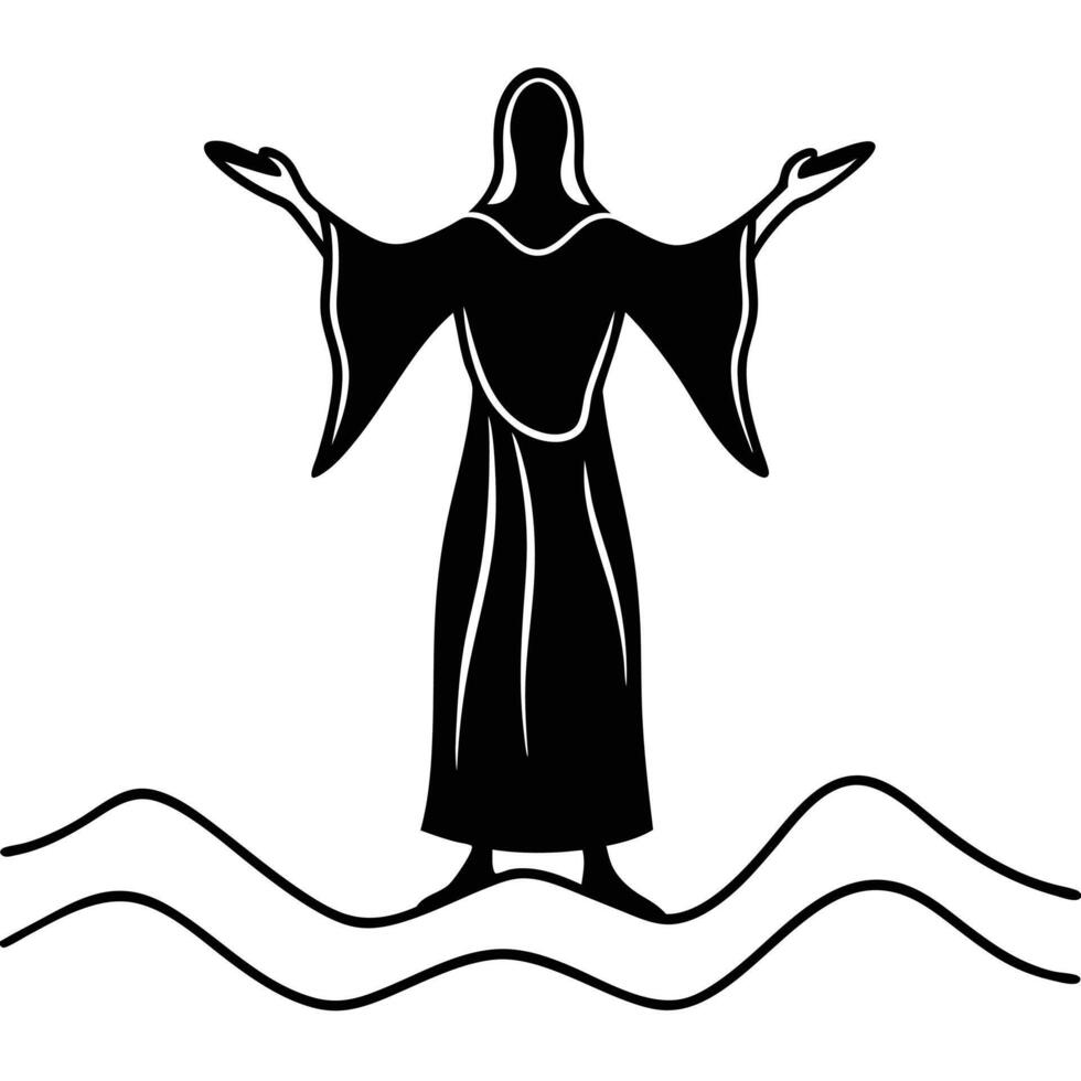 Jesus christ silhouette standing on water miracle illustration art vector