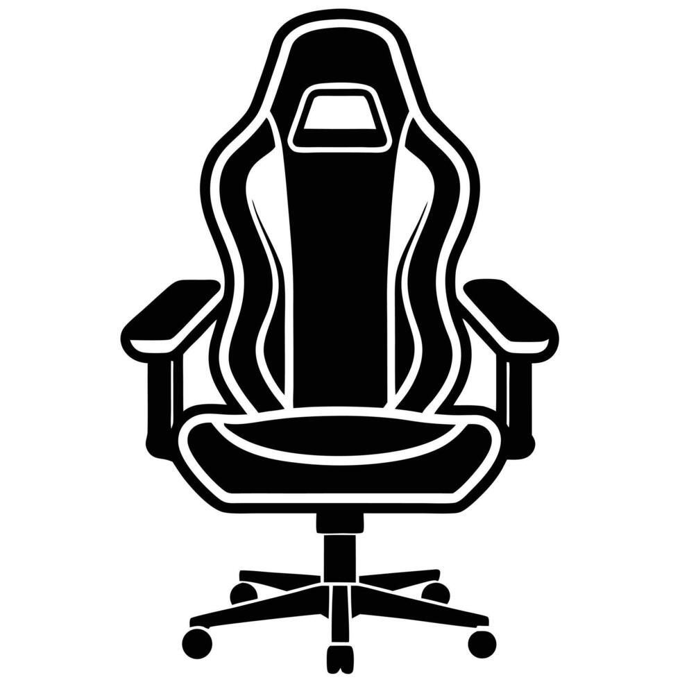 Silhouette illustration of a modern ergonomic gaming chair perfect for comfort and support vector