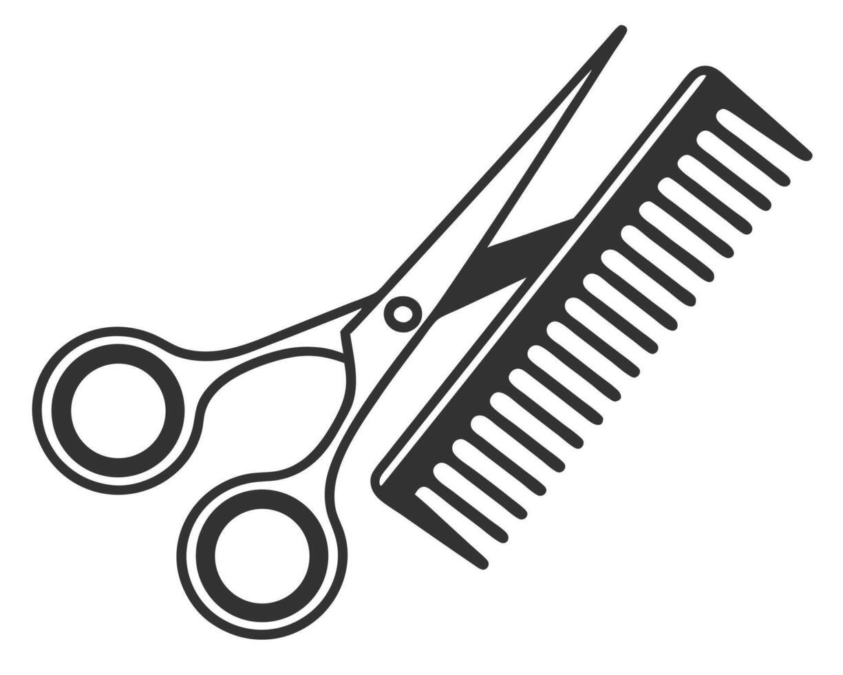 Black and white illustration of hairdressing scissors and comb on a clean white background vector
