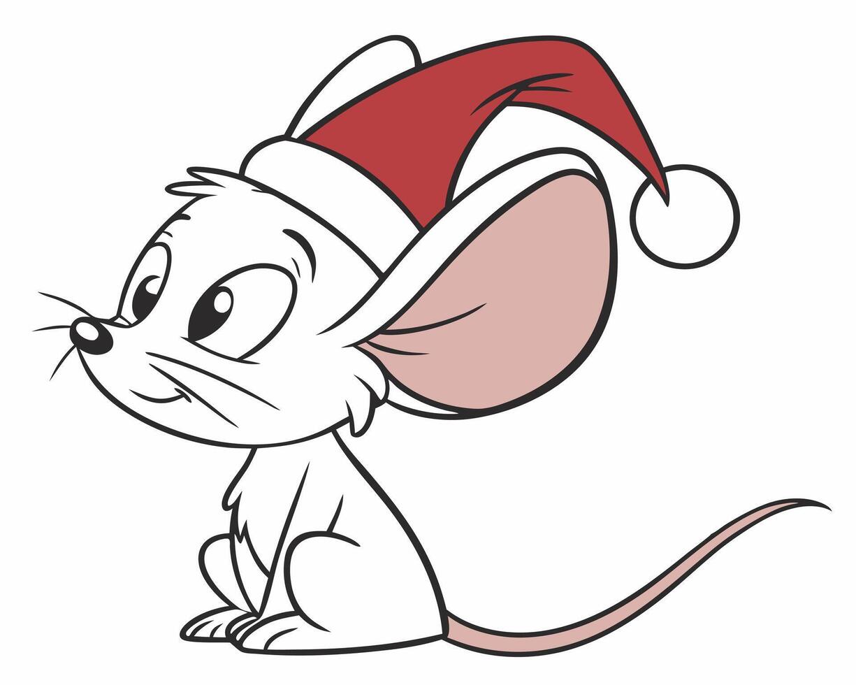 Adorable cartoon mouse wearing santa claus hat ready for christmas holiday celebration vector