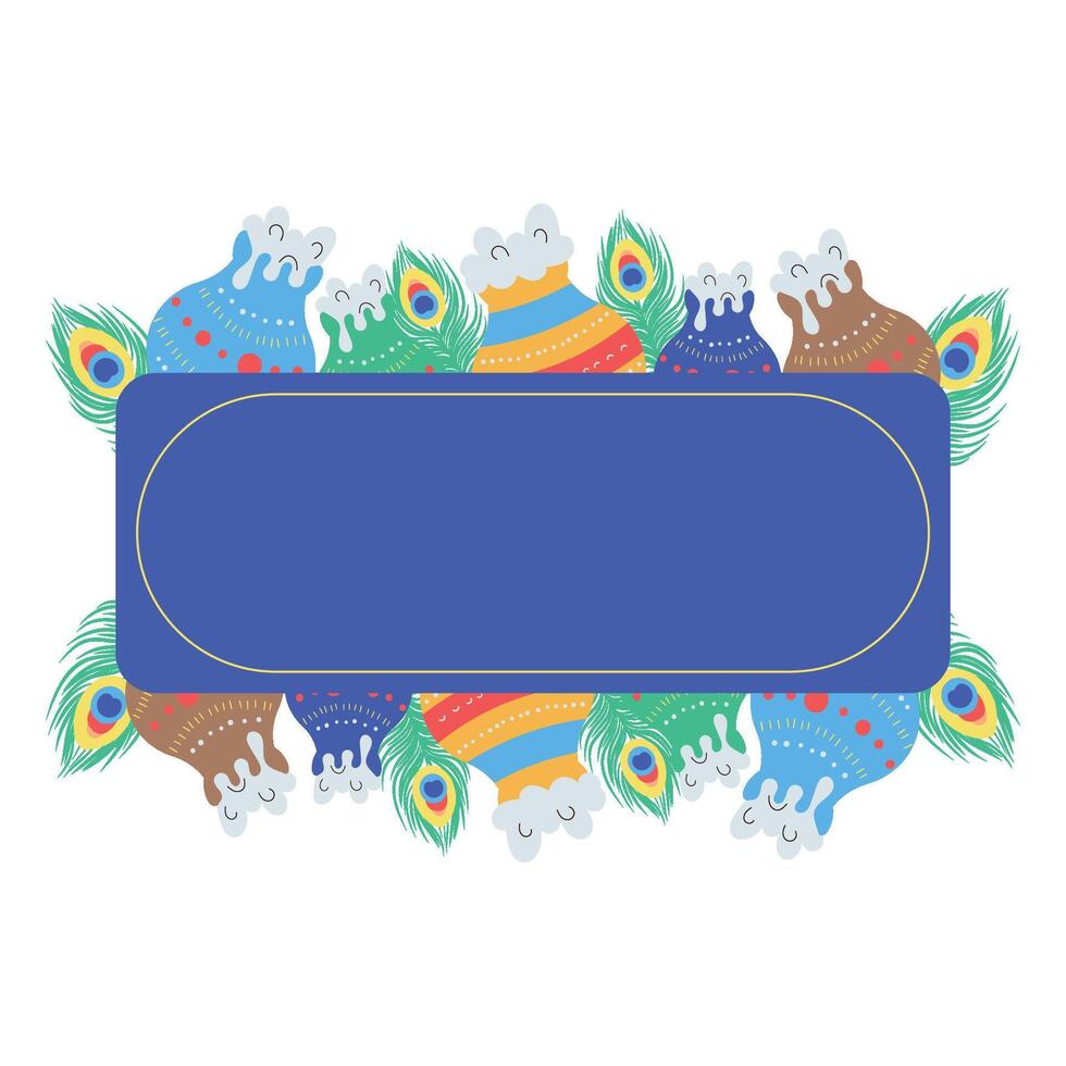 frame with feathers and pots cartoon vector