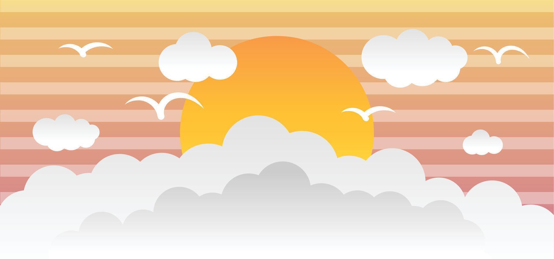 background paper cut sunset vector