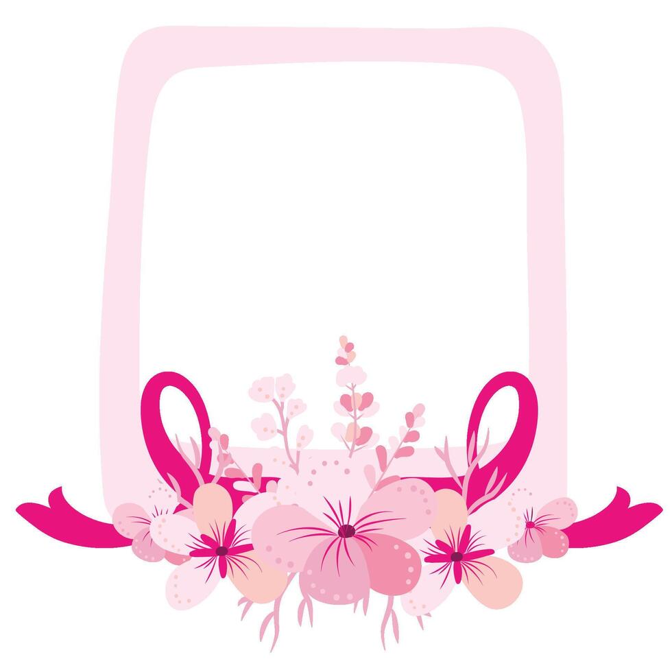 breast cancer pink illustration frame with flower vector