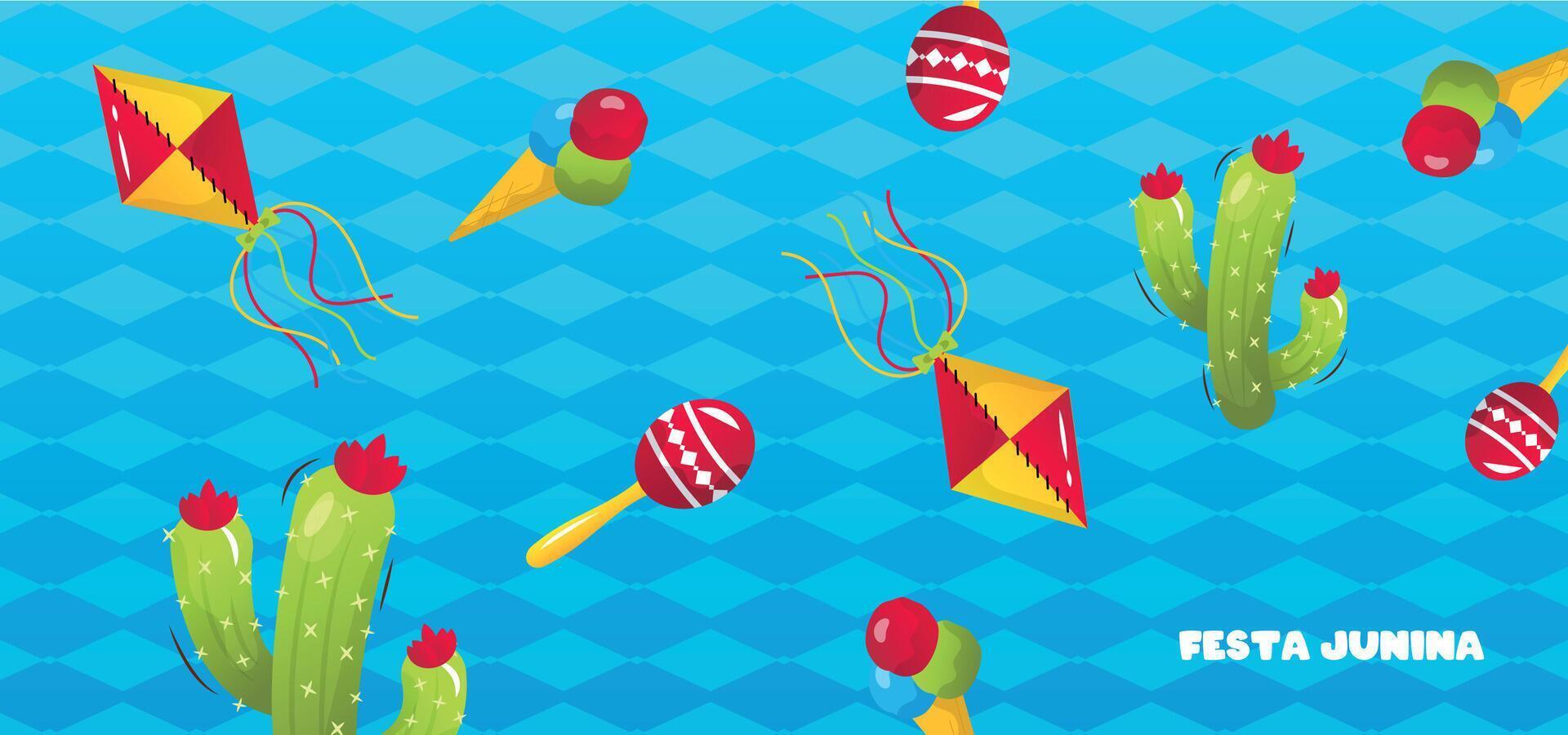 festa junina illustration blue background vector