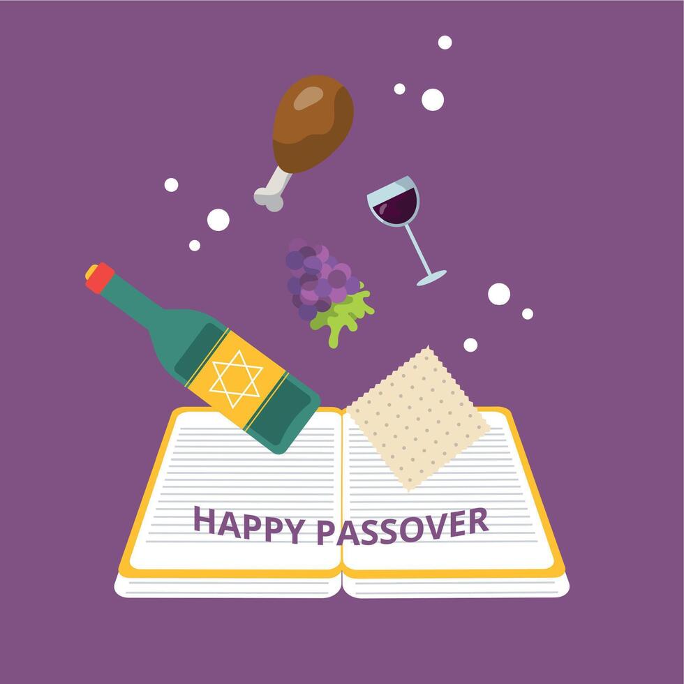 Happy Passover Jewish holiday with food vector
