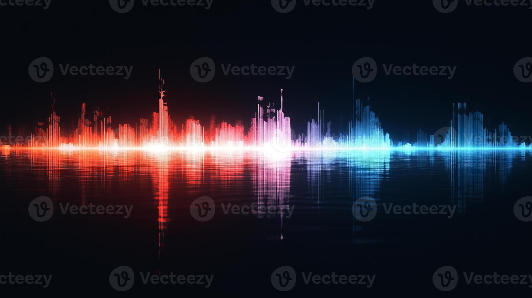 Digital representation of sound waves showcasing various frequencies and amplitudes in bright colors against a dark background. photo