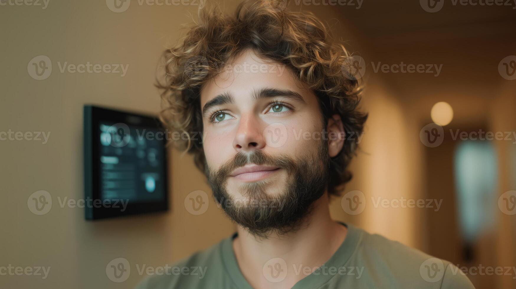 A man stands in a modern home environment, contemplating the benefits of smart technology. Various devices offer comfort and control to manage household functions effectively. photo
