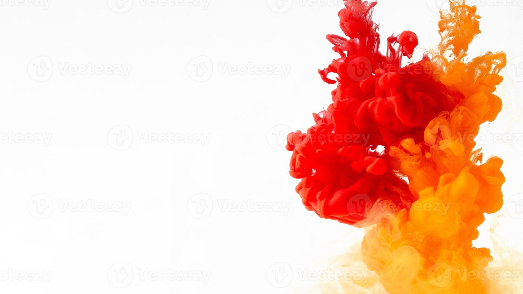 Bright colors explosion, fire. Red, orange and yellow smoke on white background, panorama with copy space photo