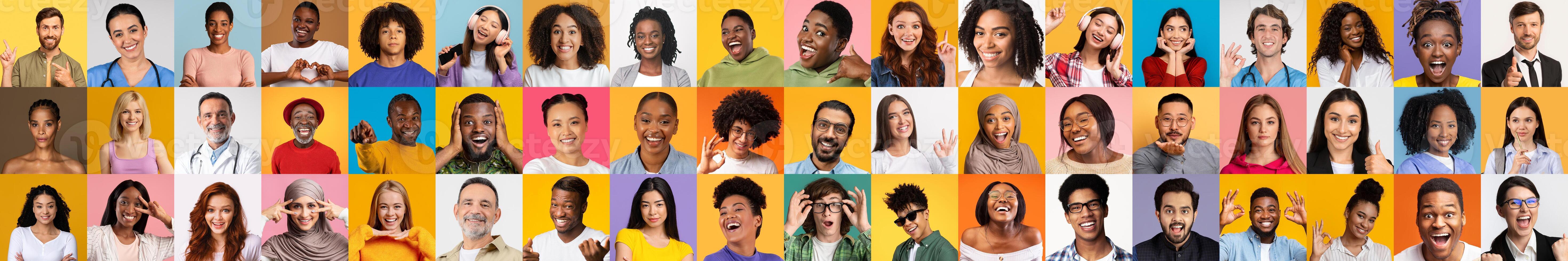 A vibrant collage showcasing a diverse group of individuals, each expressing joy and positivity. photo