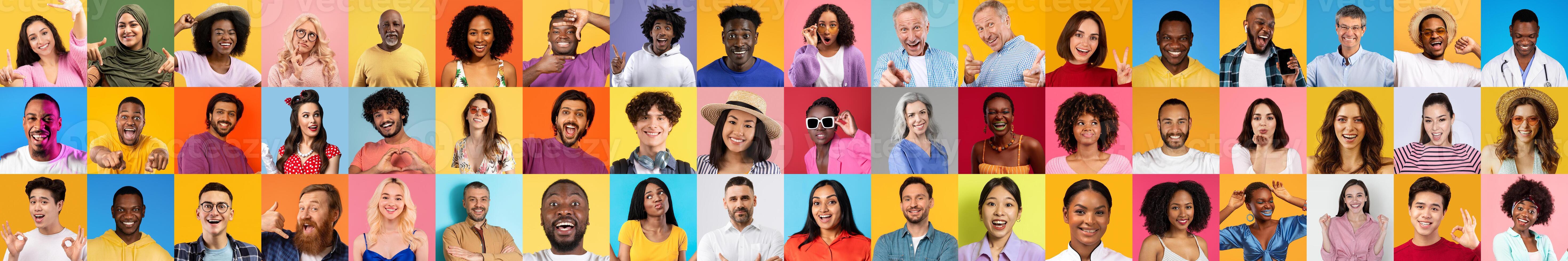 A vibrant collage showcases diverse individuals with joyful expressions. photo