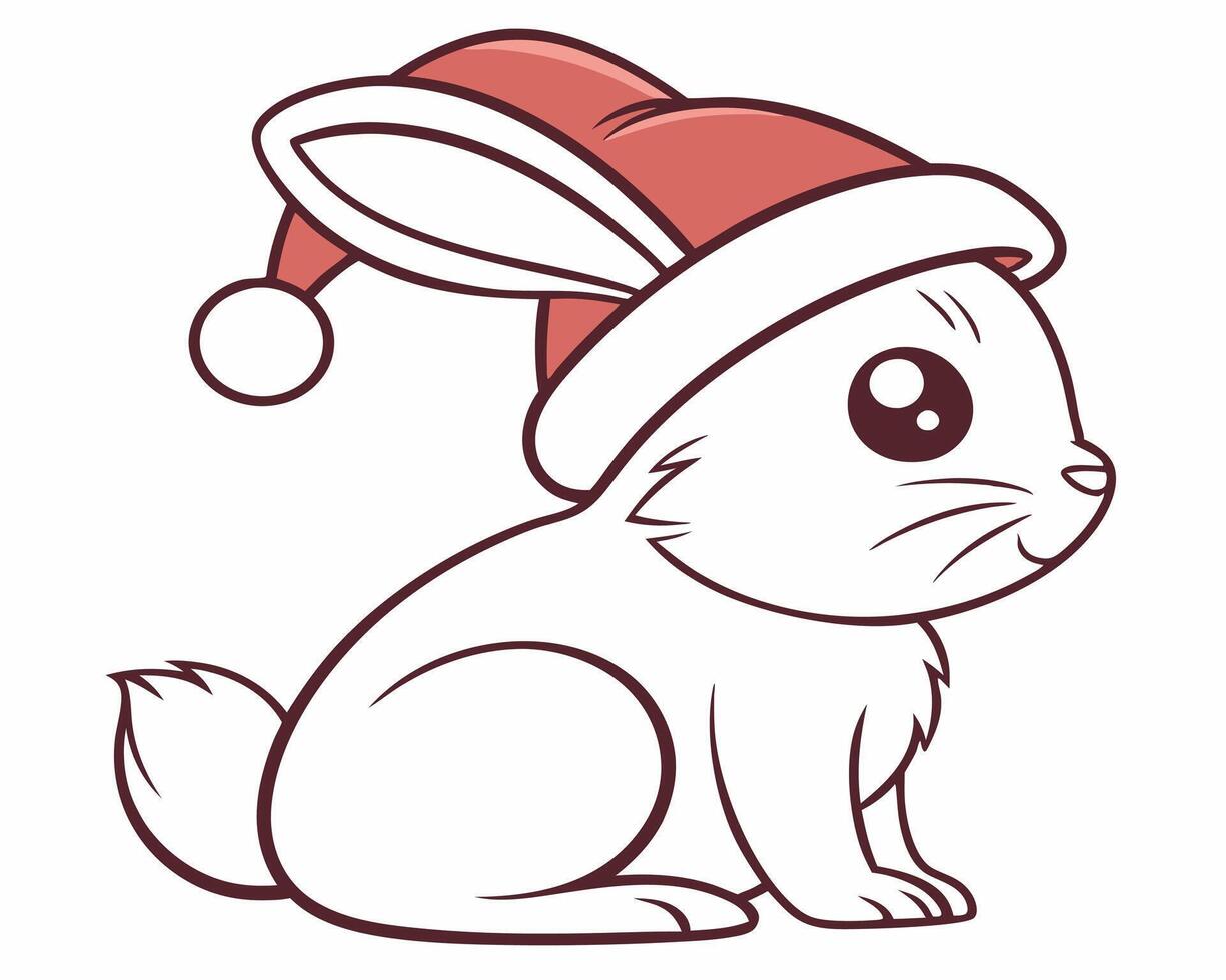 Adorable cartoon bunny wearing a red santa claus hat for christmas season holidays celebration vector