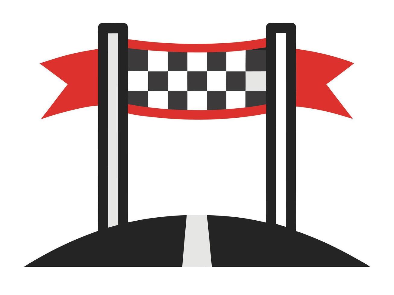 Race track finish line flag illustration on white background with road markings and details vector