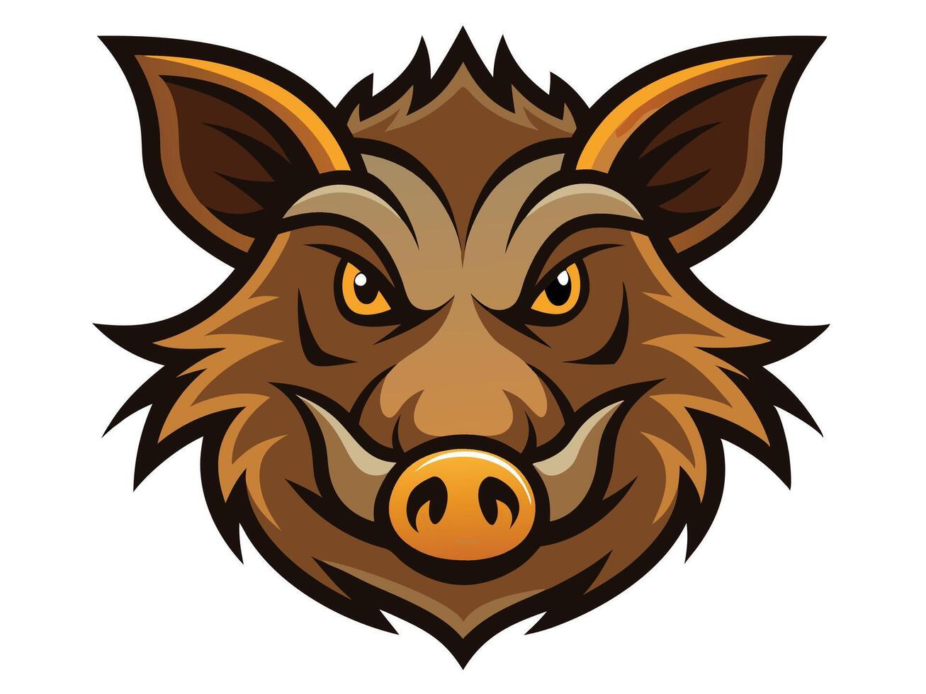 Fierce boar head mascot illustration featuring detailed brown and orange cartoon animal face vector