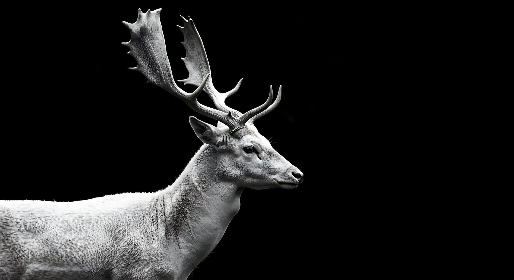 A white deer with large antlers on a black background photo
