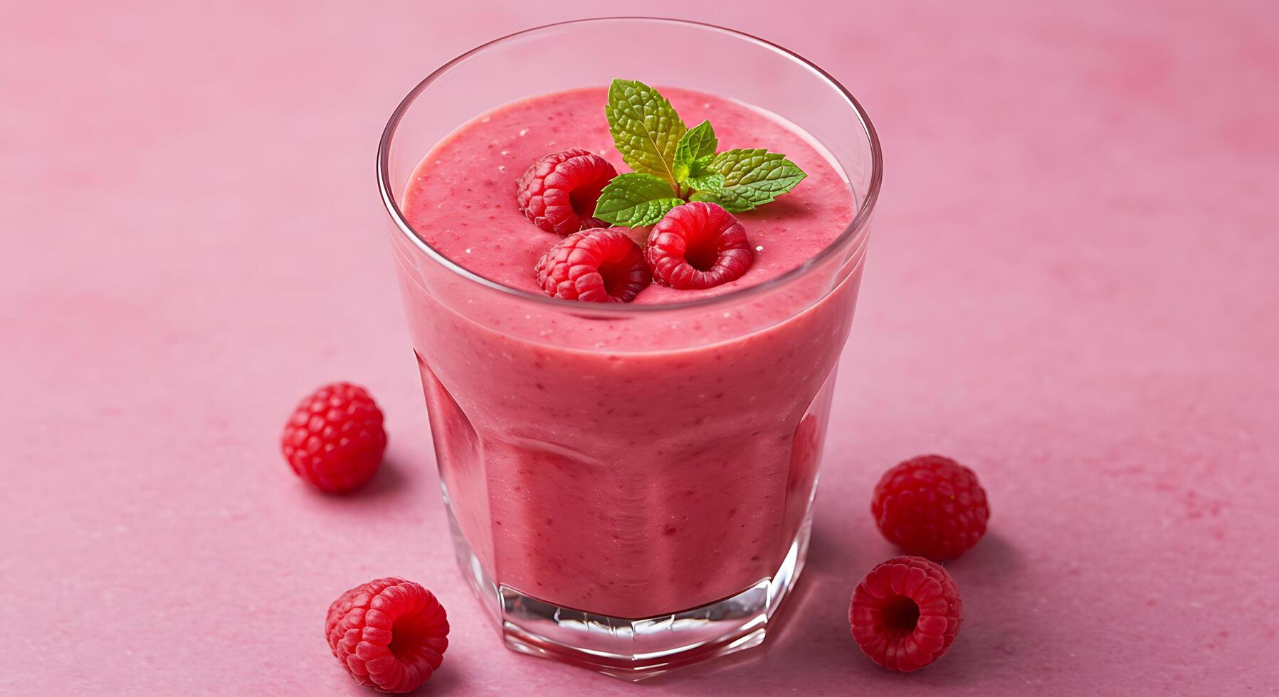 A smoothie with raspberries and mint leaves photo