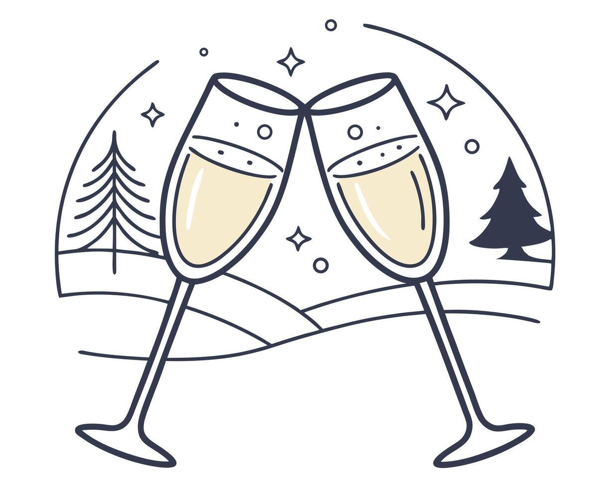 Elegant champagne toast in winter landscape for celebration design element vector