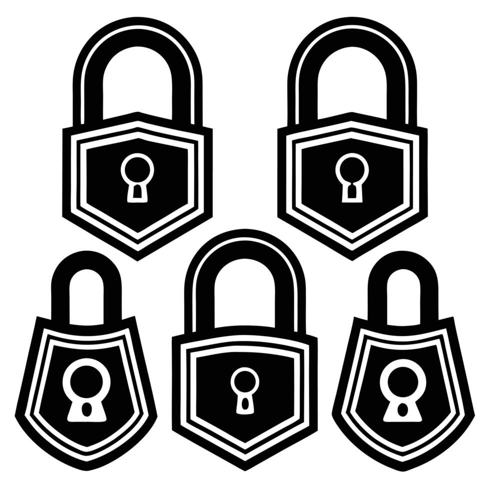 Five simple black and white padlocks illustration security concept isolated on white background vector