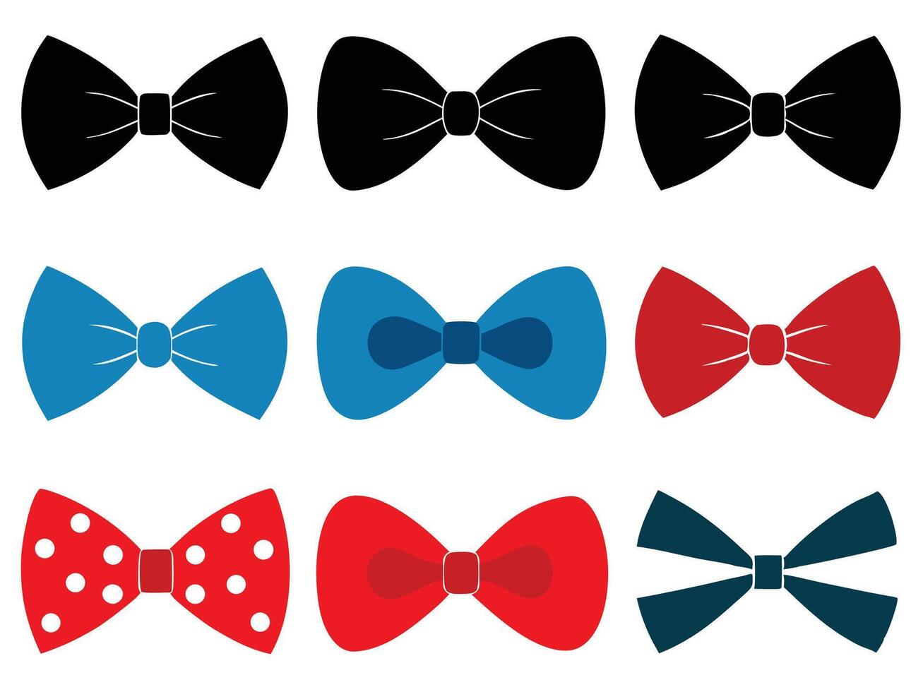 illustration of a set of colorful bow ties in various shapes and designs vector