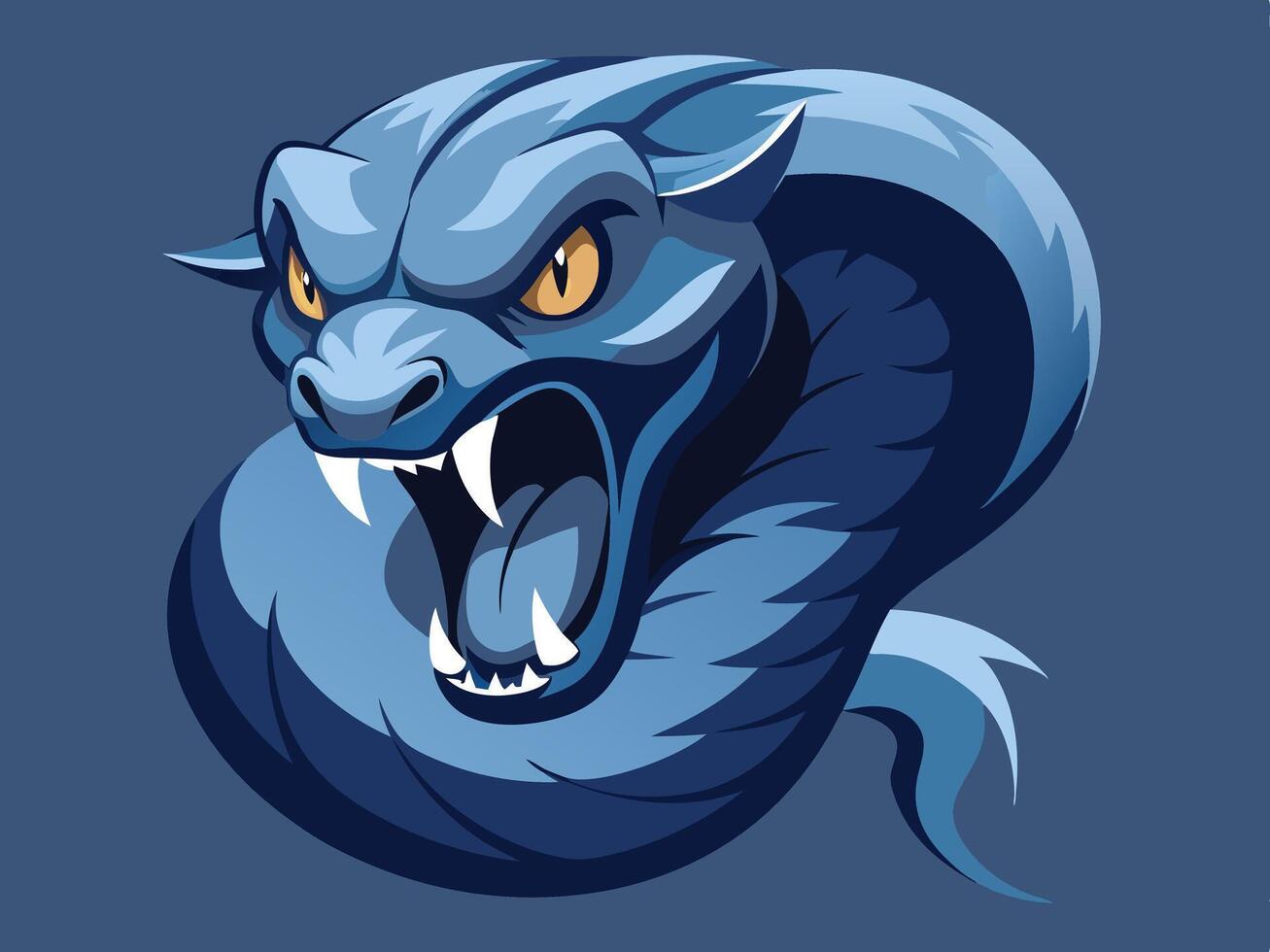 Aggressive blue dragon illustration with sharp teeth and intense stare isolated vector