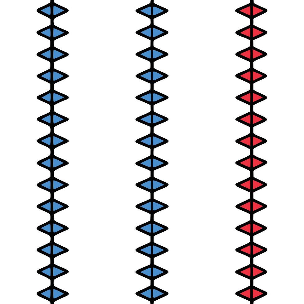 Seamless diamond geometric pattern with vertical lines in blue and red colors vector