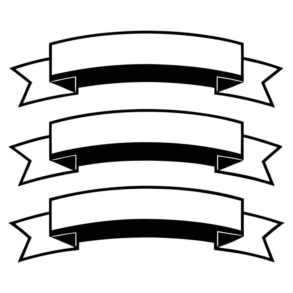 Three black and white decorative ribbons for text overlays design elements vector
