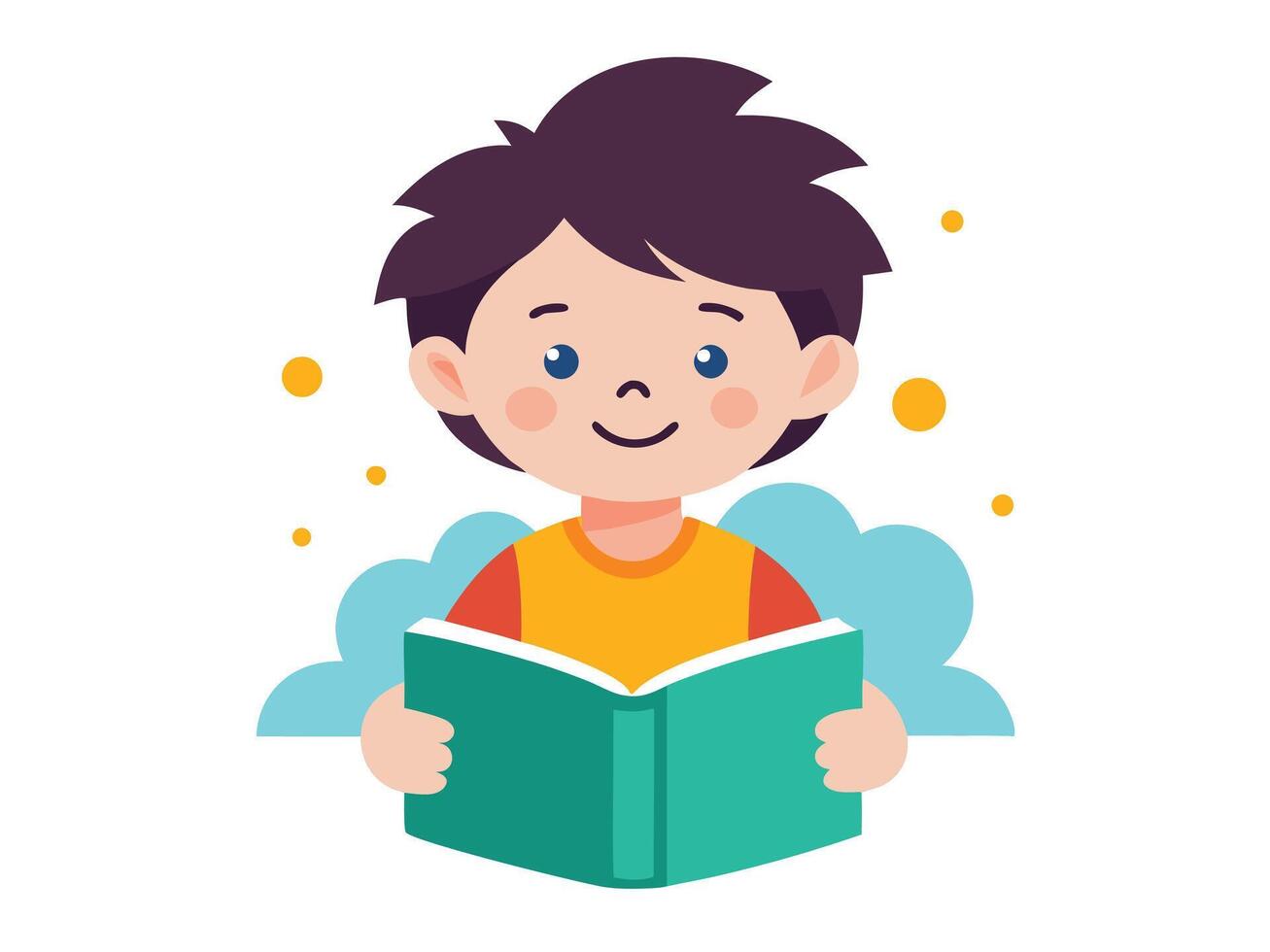 Happy cartoon boy smiling while reading a book educational learning concept isolated on white background vector