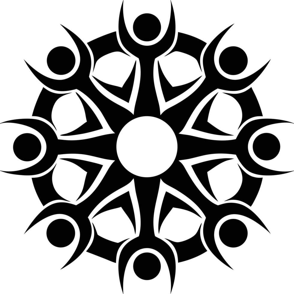 Black and white stylized decorative circular design with geometric shape and abstract artistic pattern vector