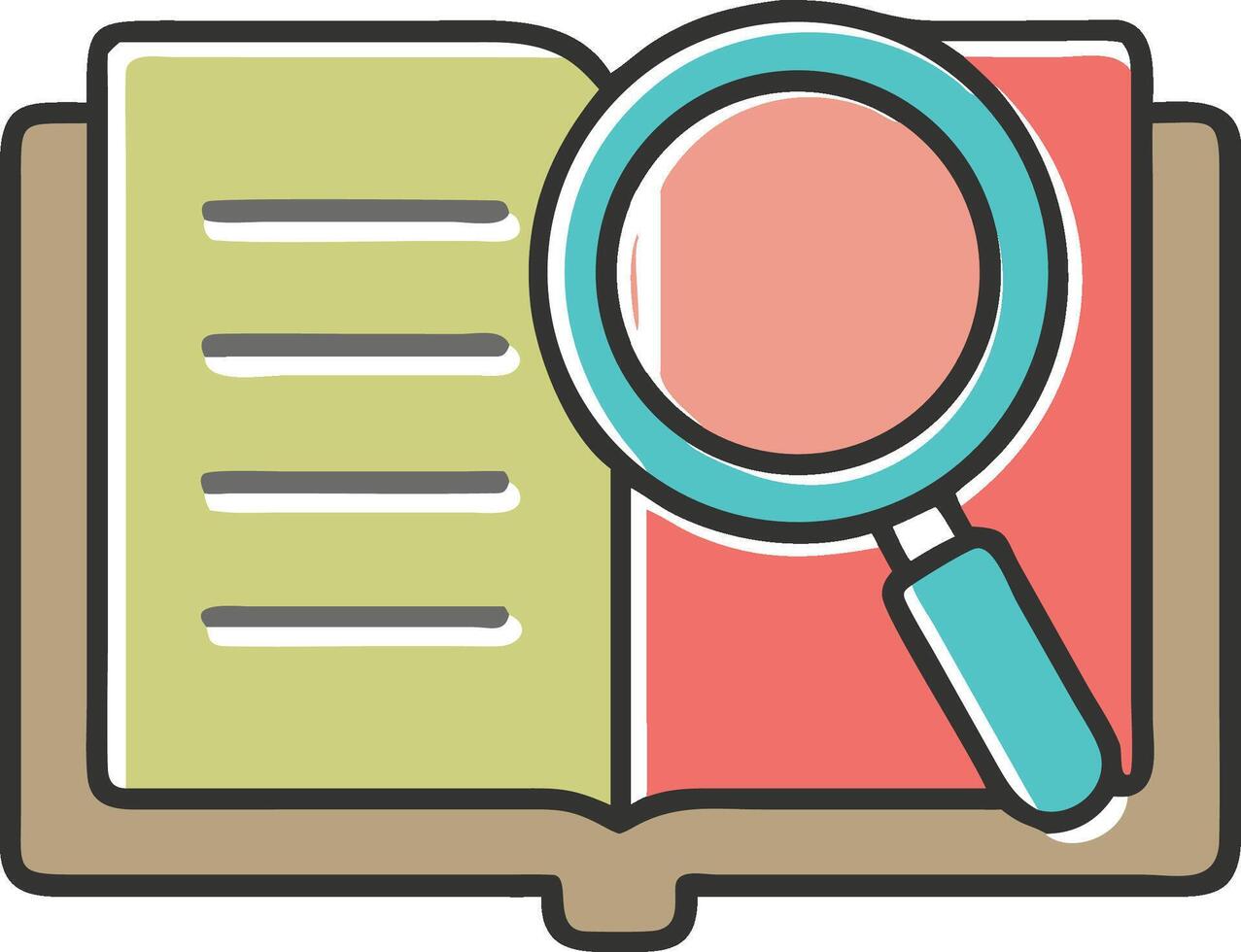 Open book with magnifying glass searching for information in educational illustration vector