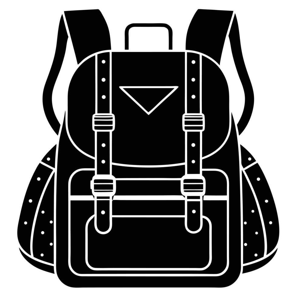 A simple black and white illustration of a stylish backpack for travel and outdoors vector