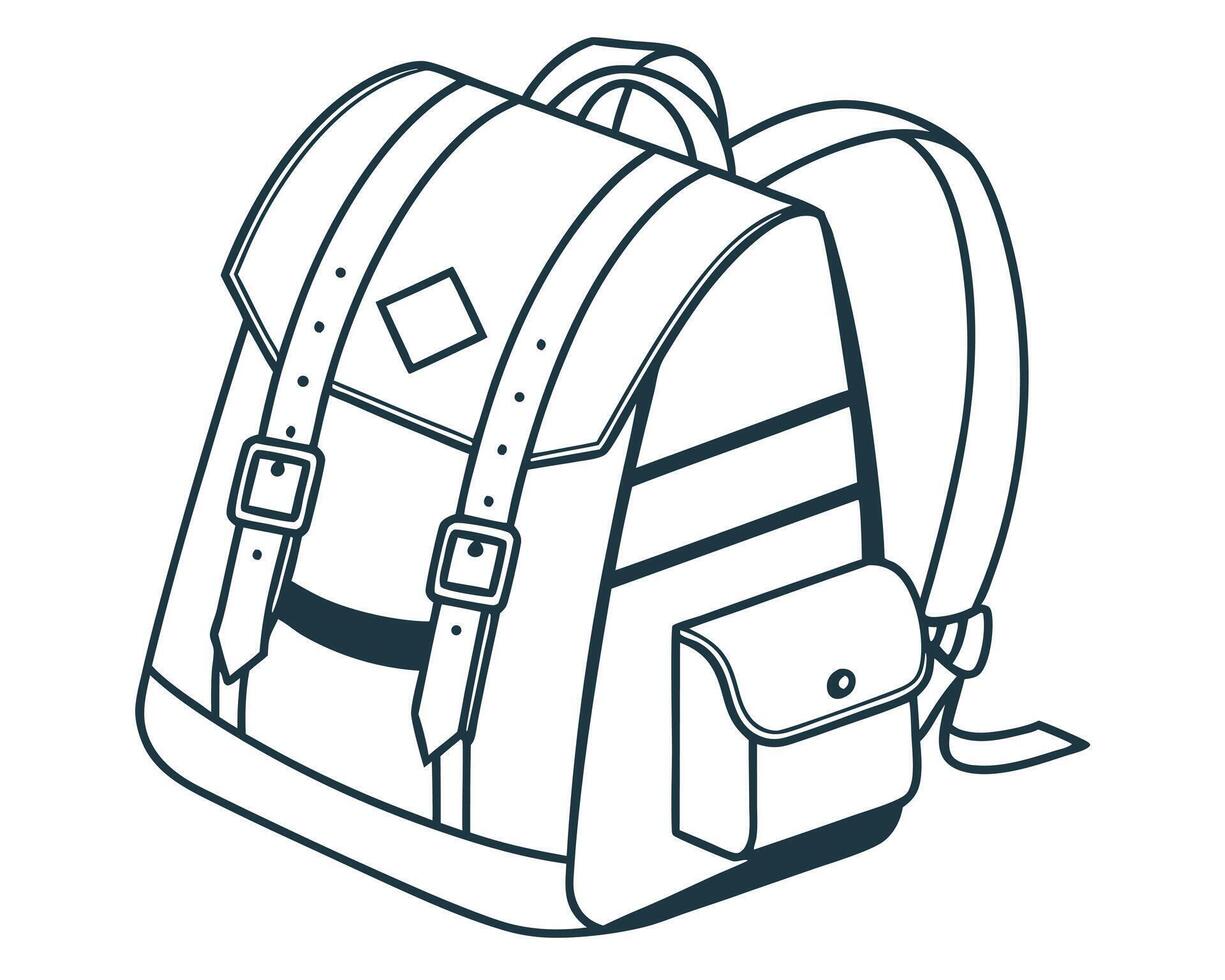 Illustrated outline of a stylish backpack featuring straps and a front pocket design vector