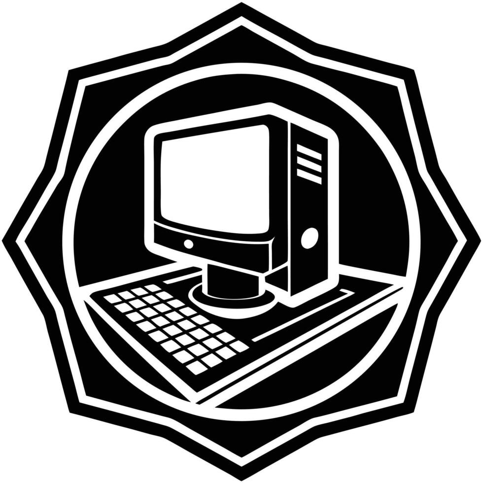 Stylized black and white computer illustration inside a geometric decorative emblem design vector