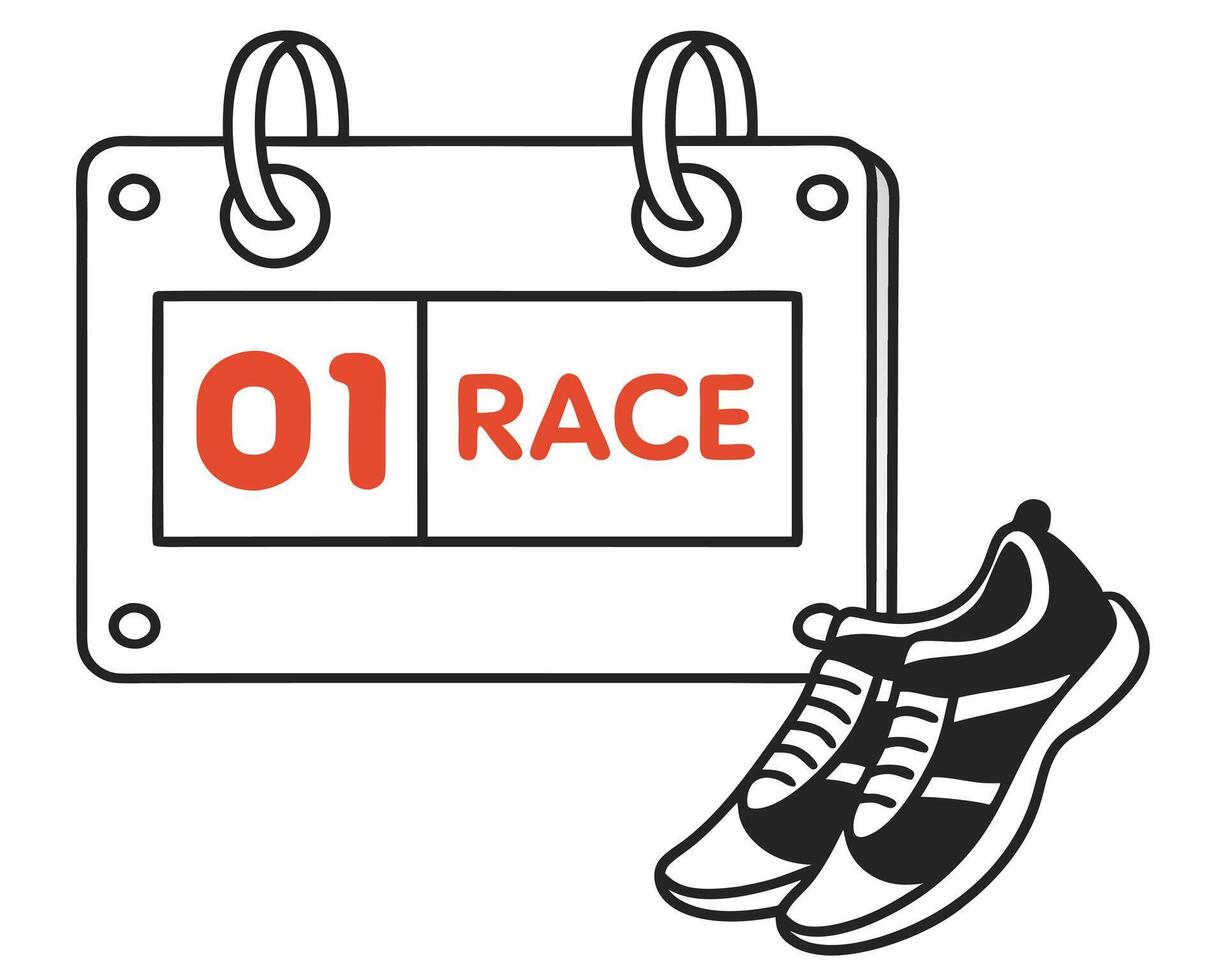 Illustration depicting race day calendar with running shoes on white background vector