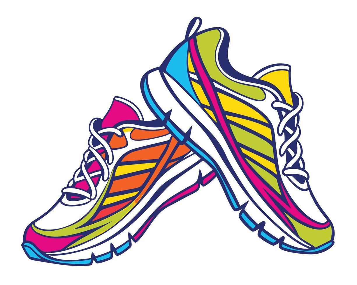 Colorful illustrated pair of running shoes representing fitness and athletic lifestyle concepts vector