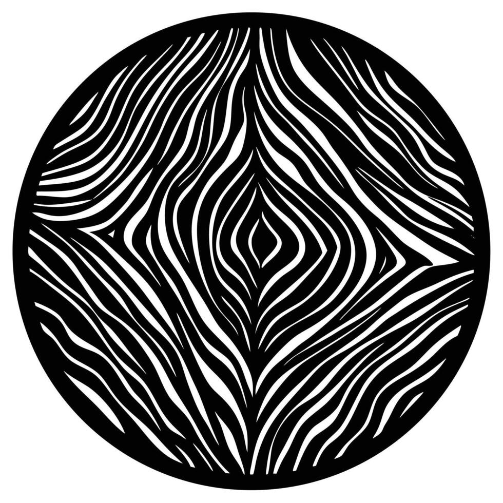 Abstract black and white circular design featuring textured flowing lines artistic decorative artwork vector