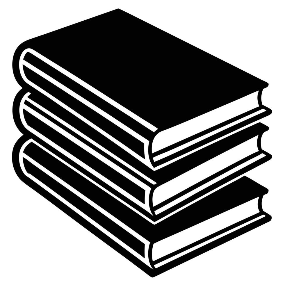 Simple black and white illustration of stacked books in isometric perspective vector