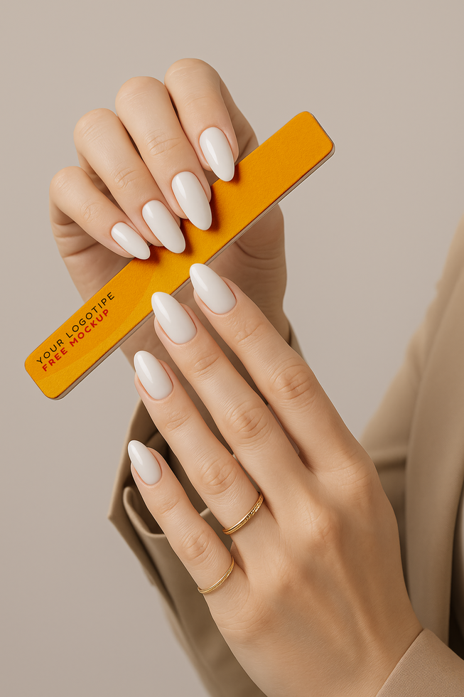 Nail file mockup with person filing nail psd