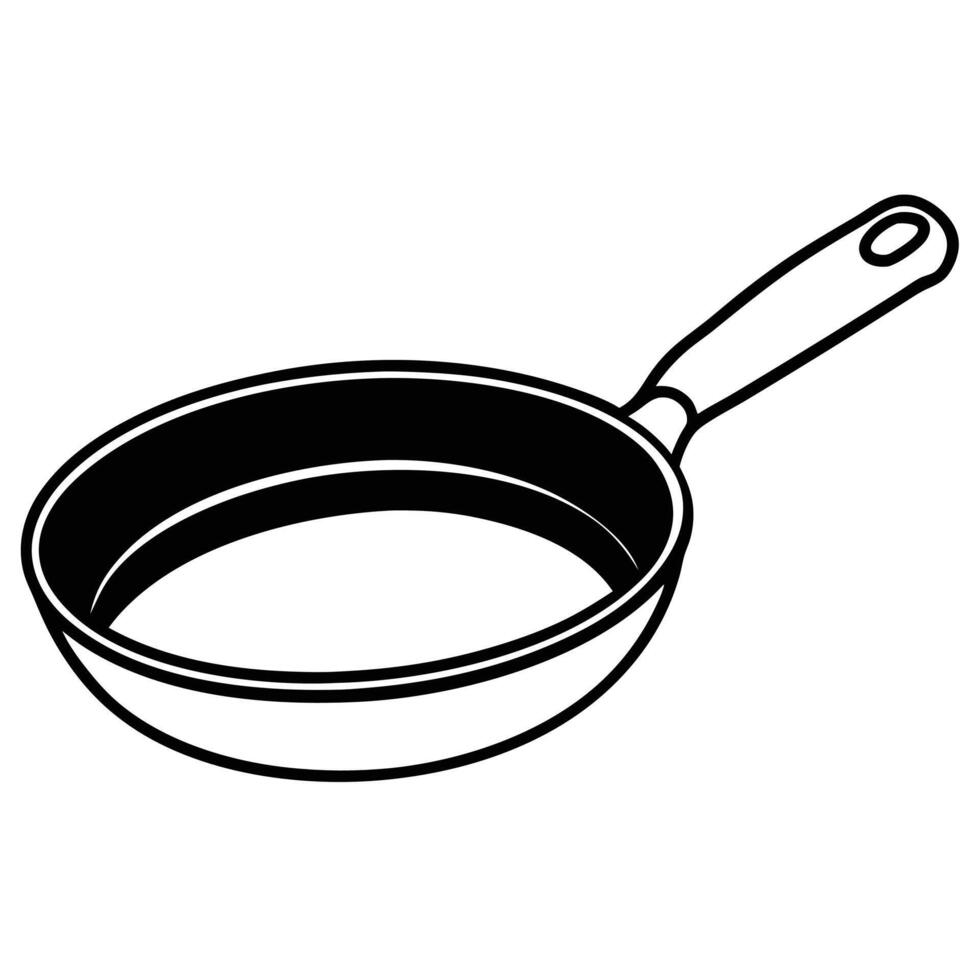 Simple black and white illustration of a frying pan cooking utensil for culinary projects vector
