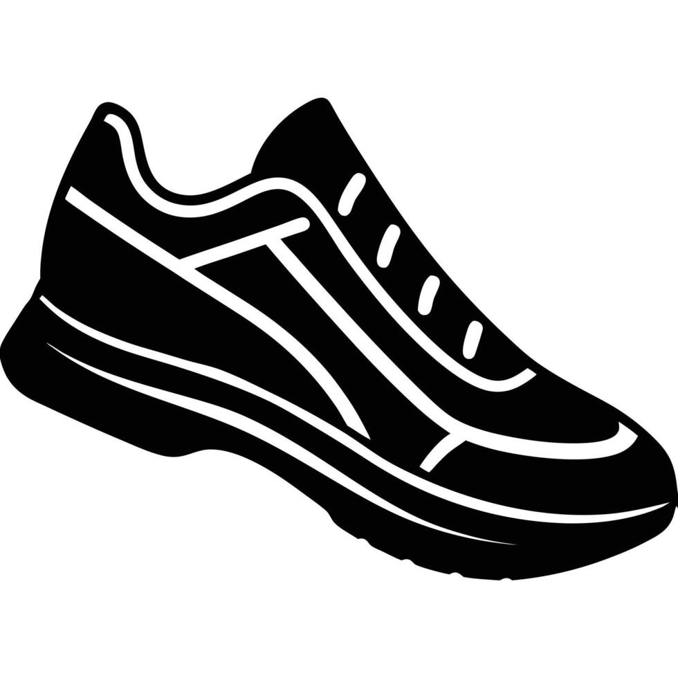 Black and white illustration of a modern running shoe isolated on white background vector