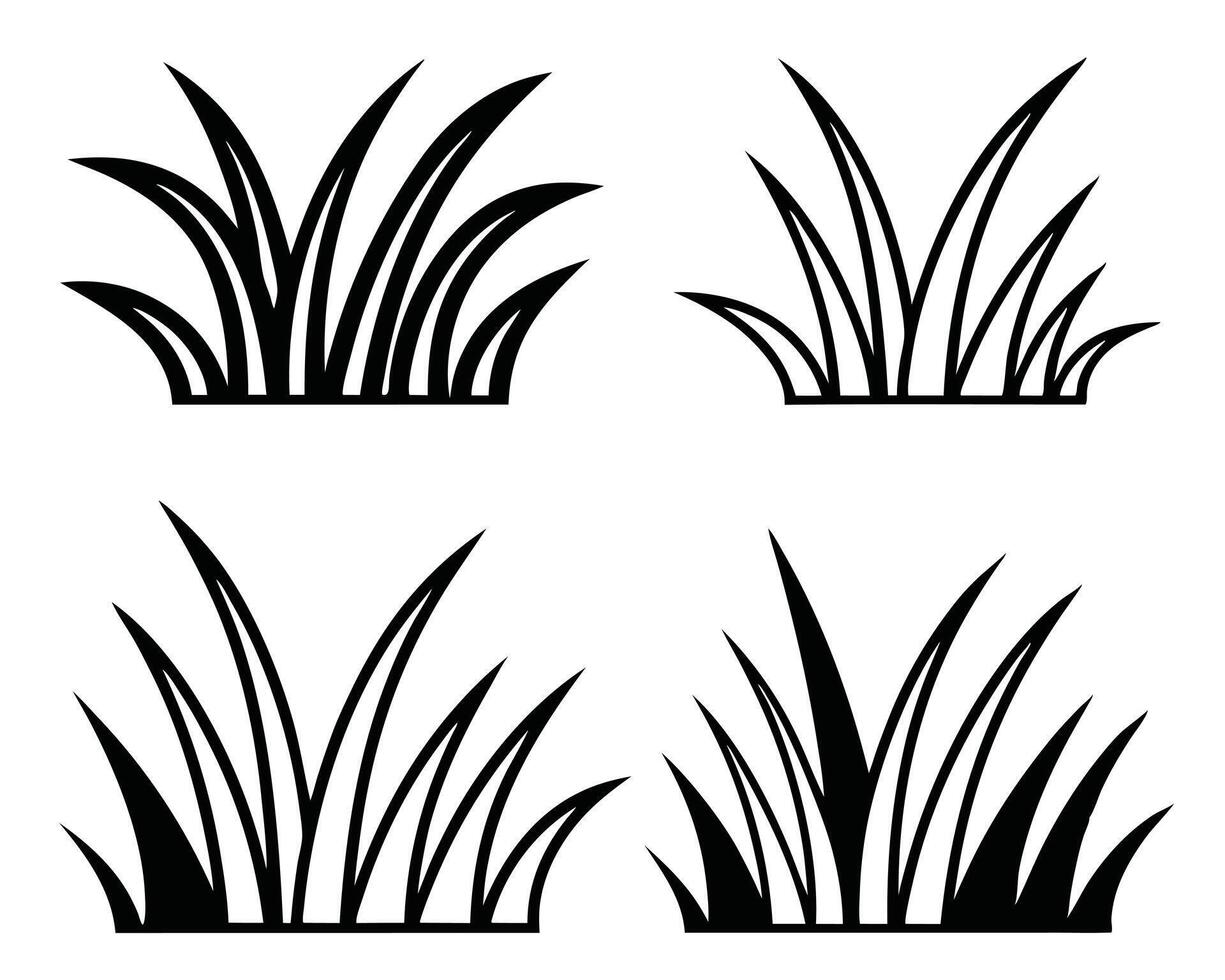 Four minimalist black and white grass clumps isolated on white background for design vector